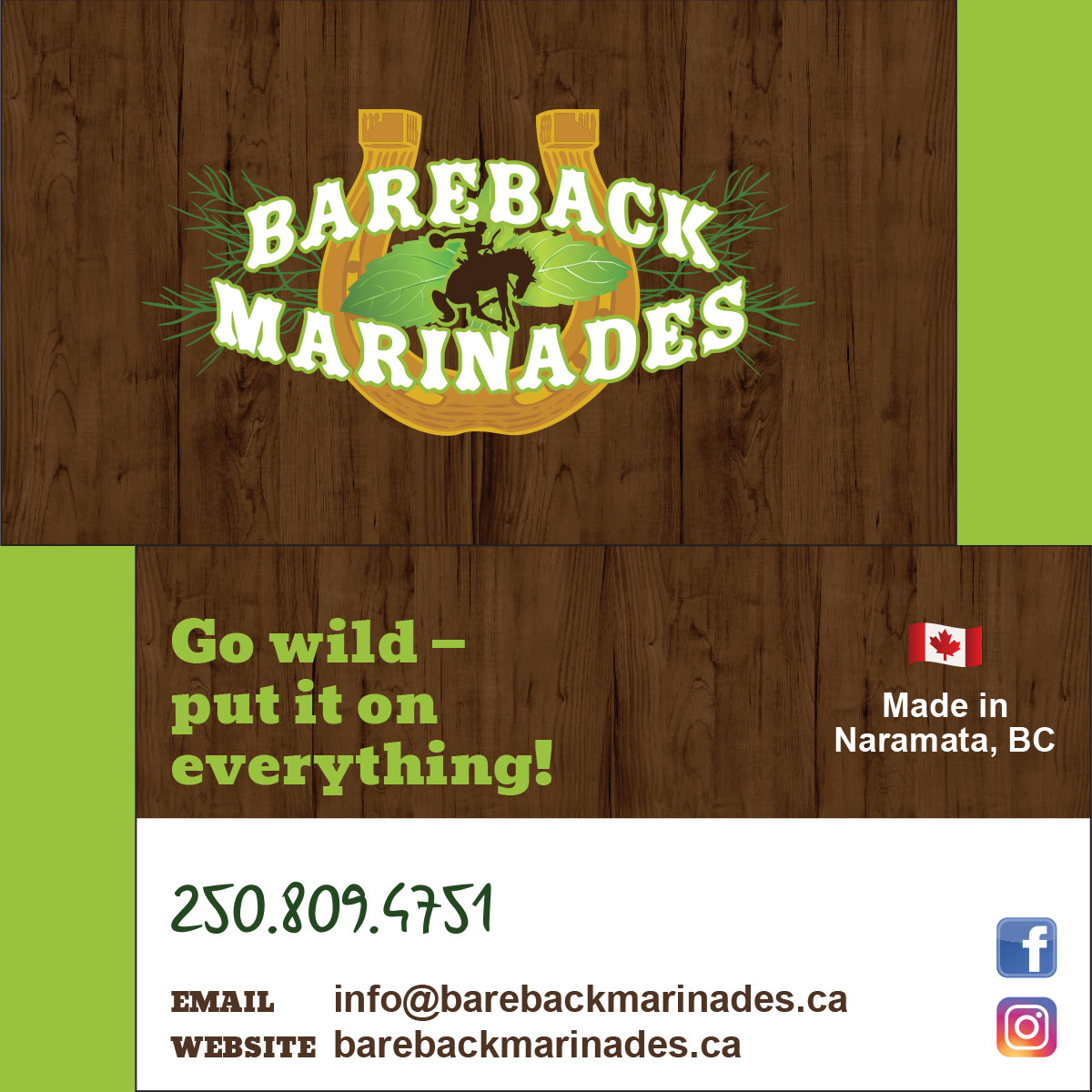 Bareback Marinades business card